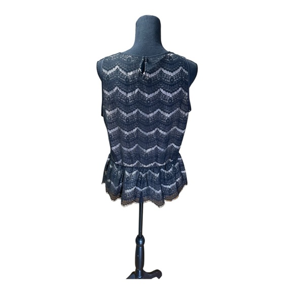 LOFT Black and Beige Lace Blouse Size PL - Picture 5 of 6